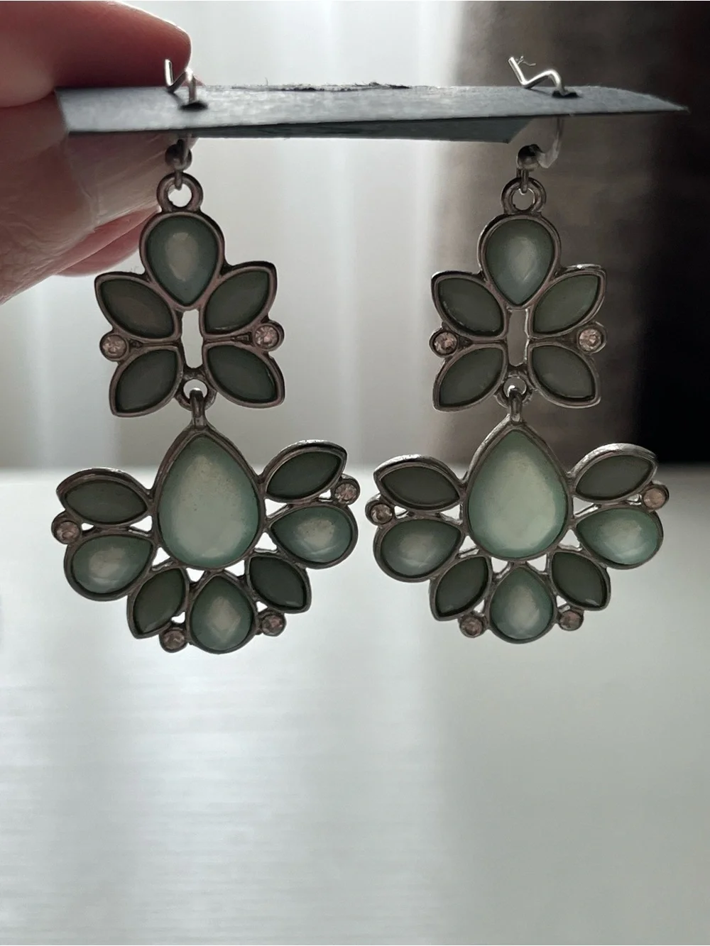 Resort Boutique Earring Lot 4 Pairs Mint Chandelier Austrian Crystal Black Studs